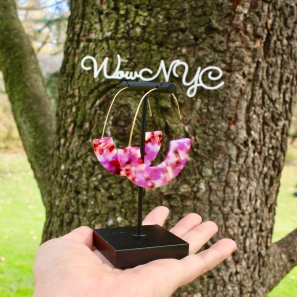 Baublebar Pink White Resin Drop Hoop Earrings - Picture 9 of 12